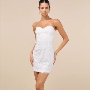 Lulu's Exquisite Sensation White Embroidered Strapless Mini Dress
